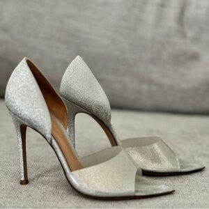 Gianvito Rossi Silver Glitter Pvc Pointed Open Toe Pumps Heels size: 37 1/2